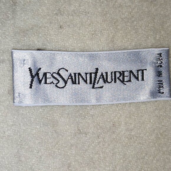 Yves Saint Laurent YSL Cream Ivory Embroidered Wool Fringed Scarf Pre-Owned - Picture 7 of 7